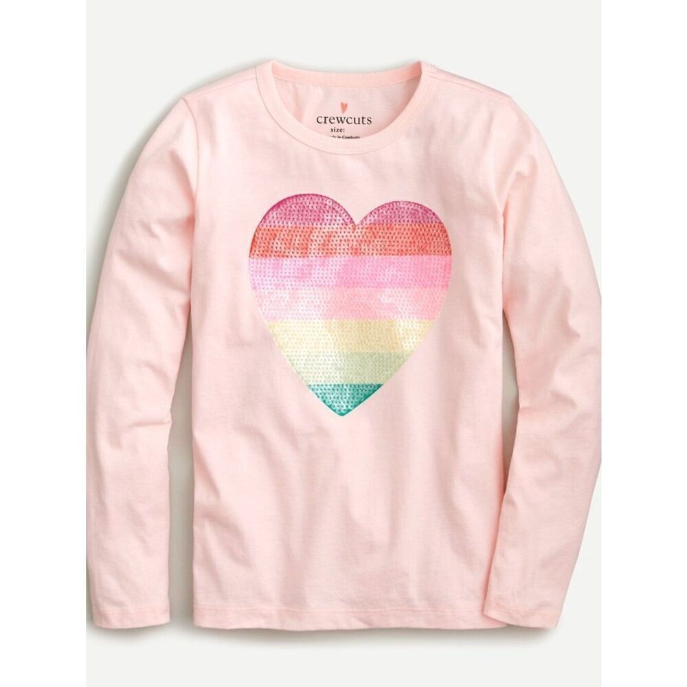Crewcuts pink long sleeve tee with rainbow sequin heart size 6-7